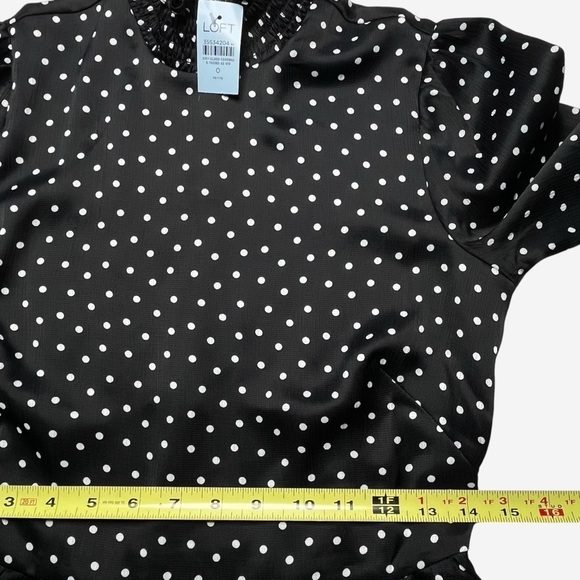 LOFT Dotted Smocked Mini Flare Dress Size 0 Petite Black Lined NEW - Picture 11 of 15
